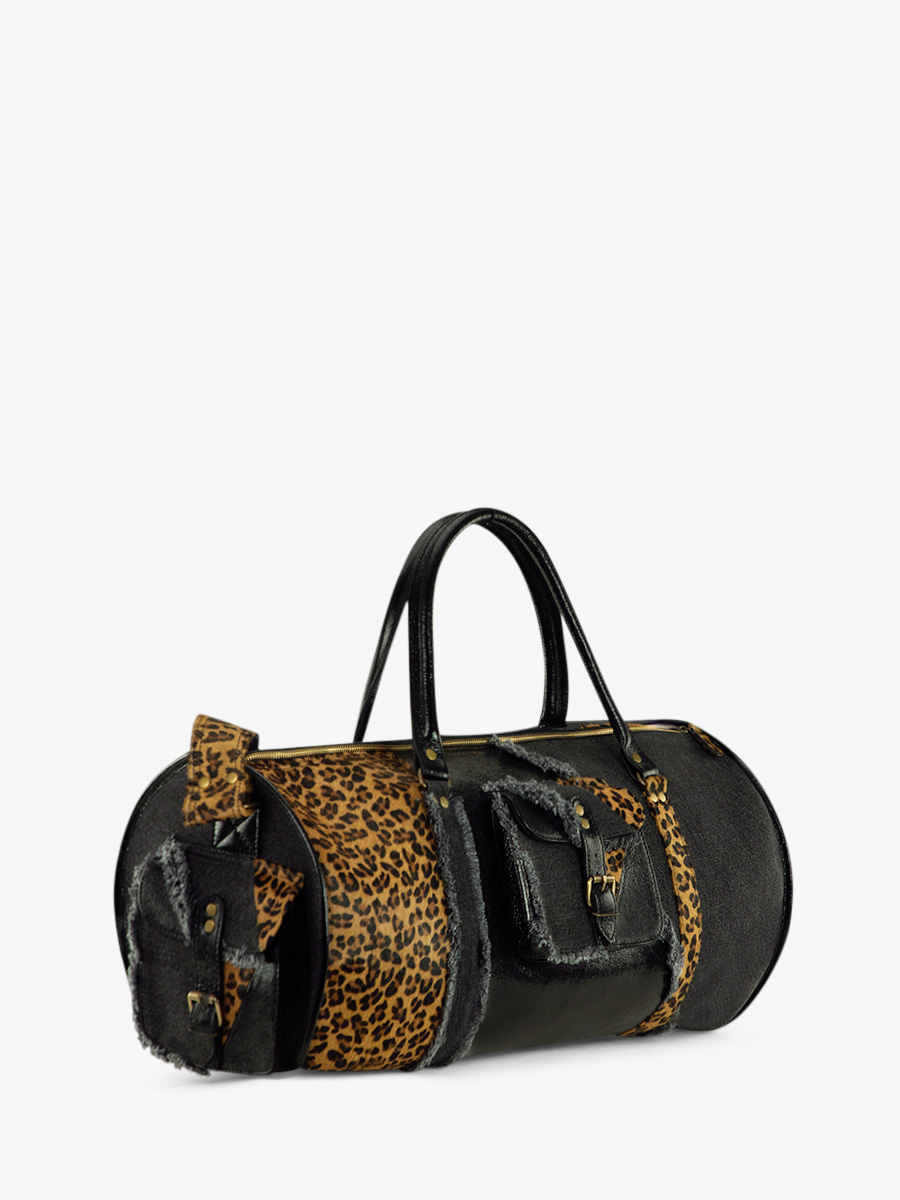 Fotoansicht-Seite-Reisetasche-Leder-schwarz-Leopard-LeVoyageur-XL-Chimère-Denim-schwarz-Paul-Marius-M08S60-CH-B-Denim