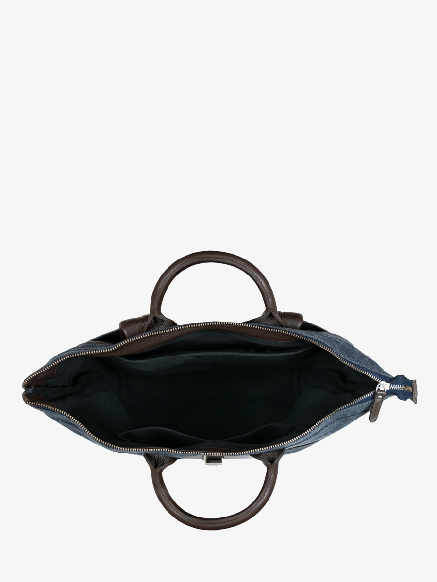 Aktentasche-Handtasche-Rucksack-Flieger-Kakao-Stoff-blau-Innenansicht-b07-odbr-bluc