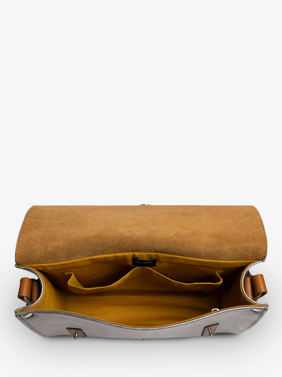 Fotoansicht-Innenansicht-Umhängetasche-Leder-silberfarben-lindispensable-stahlfarben-paul-marius-w08-gm