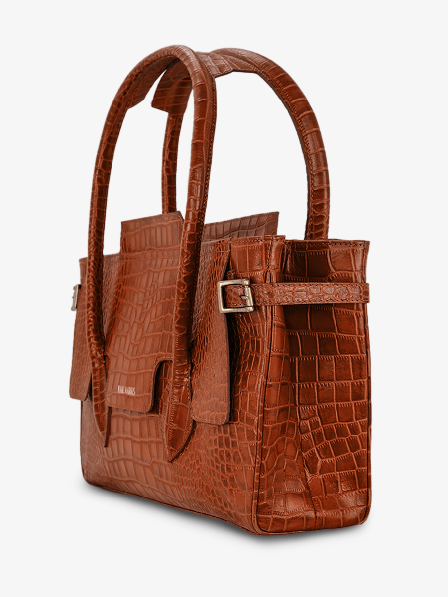 Foto-Seitenansicht-Handtasche-Leder-Damen-Madeleine-Alligator-braun-Paul-Marius-W31-A-L