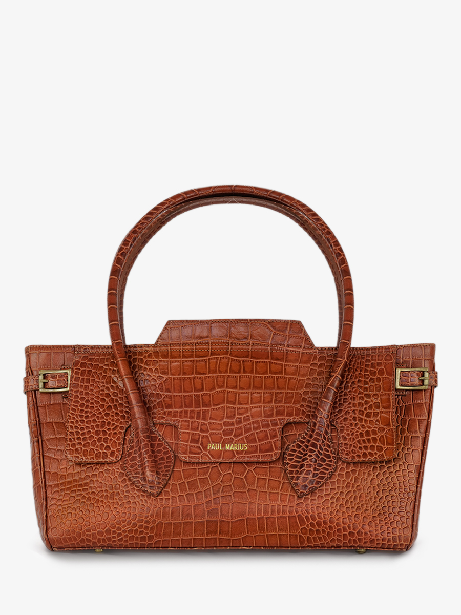 Foto-Vorderansicht-Handtasche-Leder-Damen-Madeleine-Alligator-braun-Paul-Marius-W31-A-L