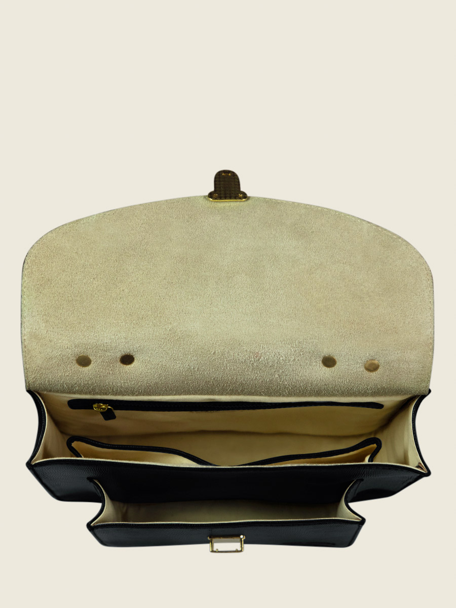 Fotoansicht-Innenansicht-Handtasche-aus-tiefschwarzem-Leder-Mademoiselle-George-1960-Paul-Marius-W05-L-B