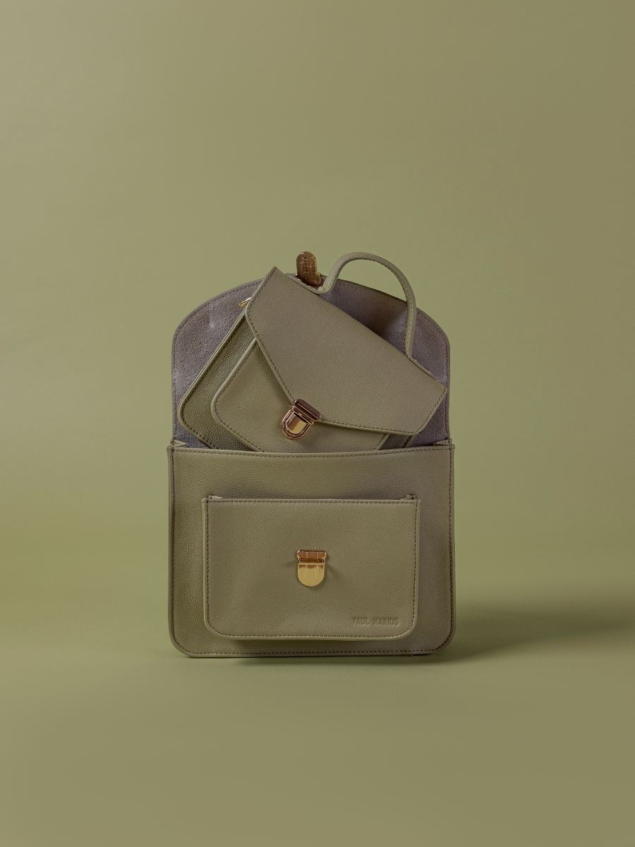 Mini-Umhängetasche aus Leder Mademoiselle George XS N2 Mandel, Ansicht, Material, W105XS AL