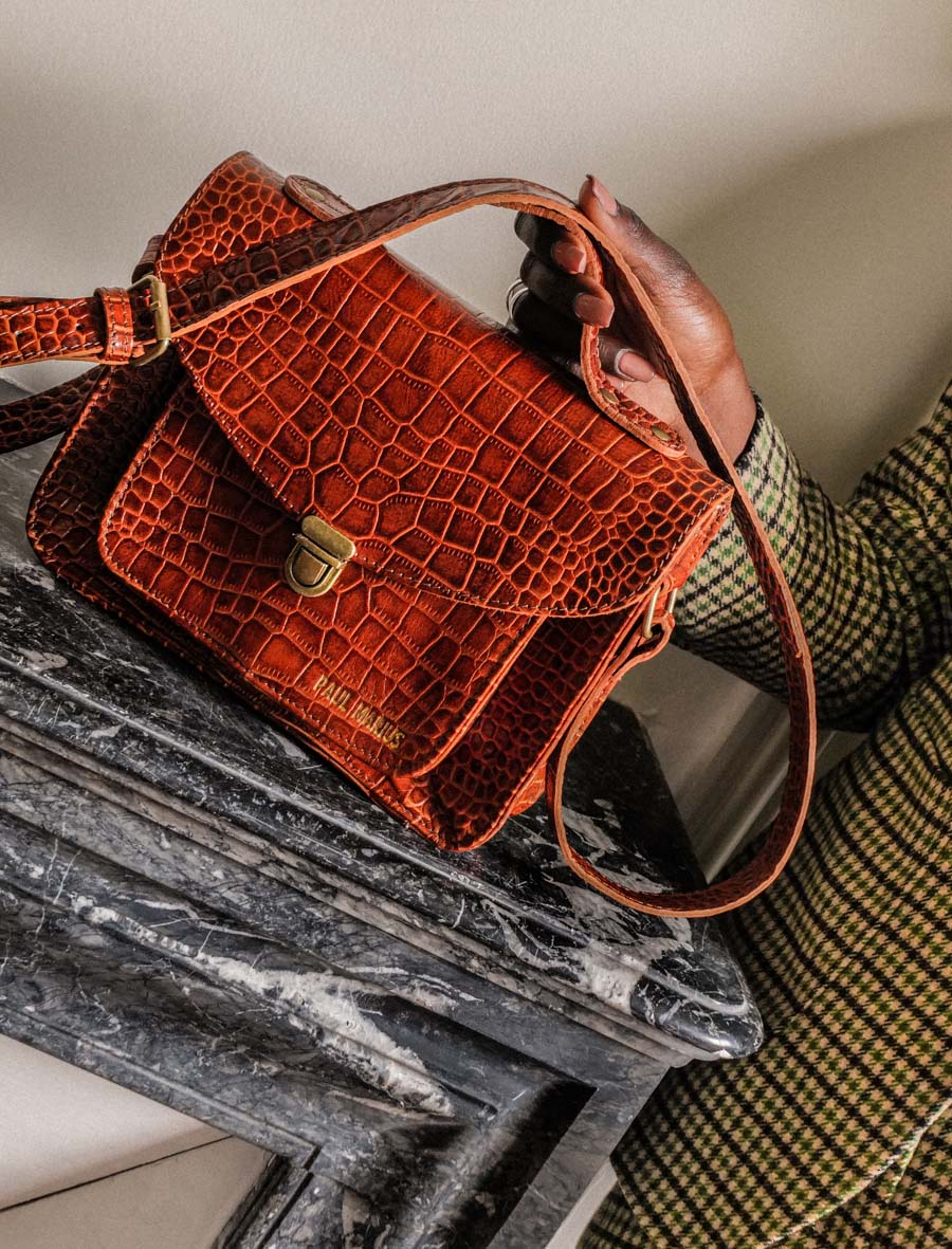 Foto-Material-Umhängetasche-Leder-Damen-braun-Mademoiselle George-Alligator Cocktail-Bernstein-Paul Marius-W05-A-L