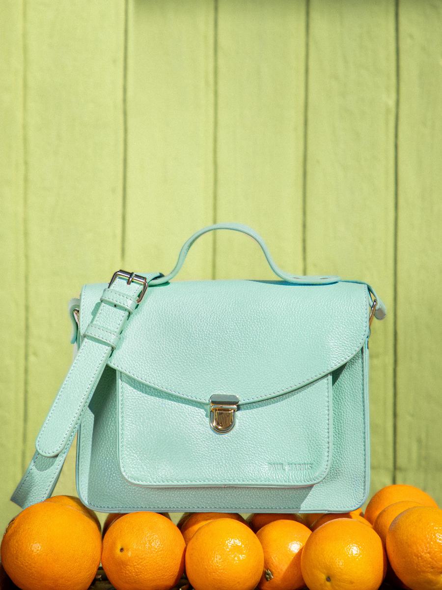 Fotoansicht-Vorderseite-Handtasche-Leder-blau-Mademoiselle George-Azur-Himmelblau-Paul Marius-W05 AZ BLU