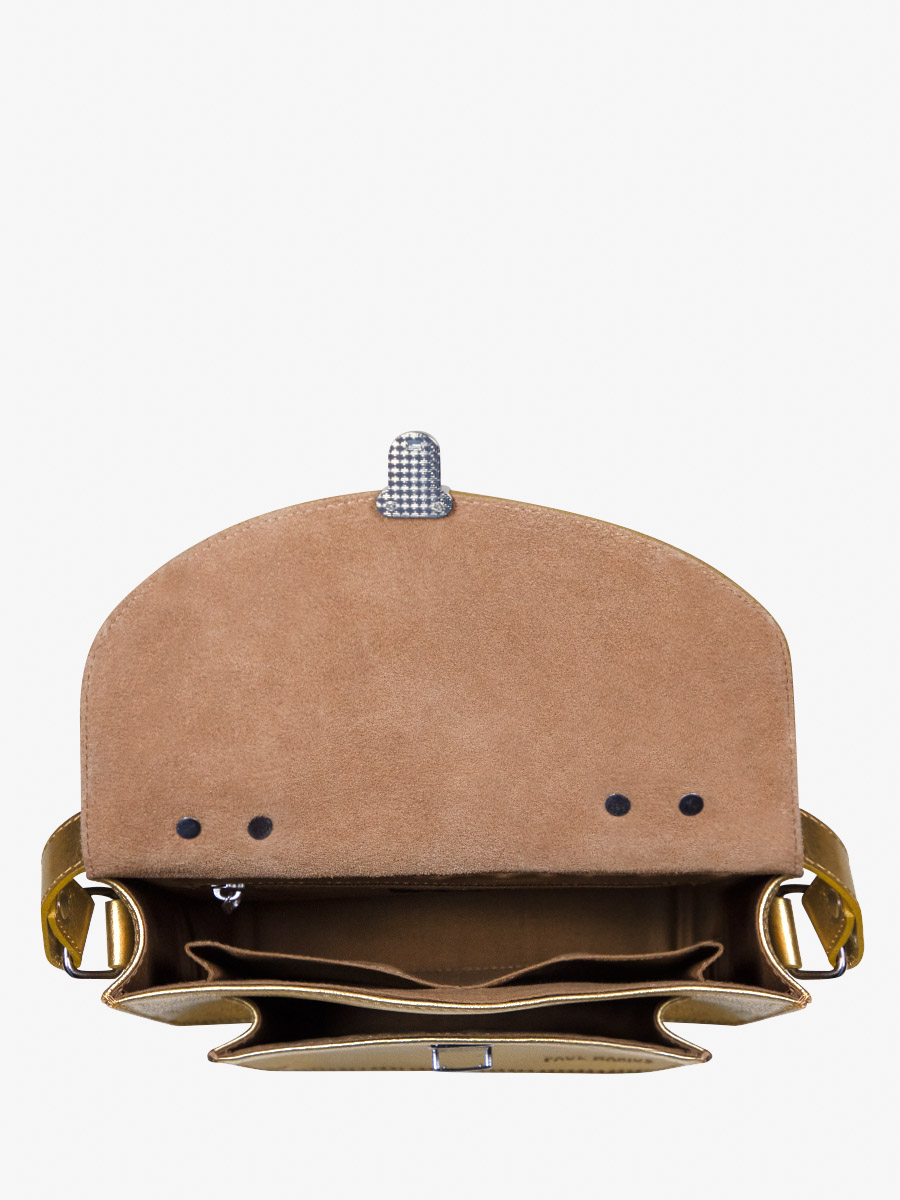 Fotoansicht Innenraum Handtasche aus vergoldetem Leder Mademoiselle George Bronze Paul Marius W05 OG