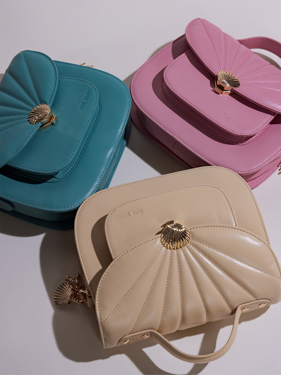 Umhängetasche aus Leder Mademoiselle George Coquillage Blau-Lagune Ansicht Zoom Material W105 BLU