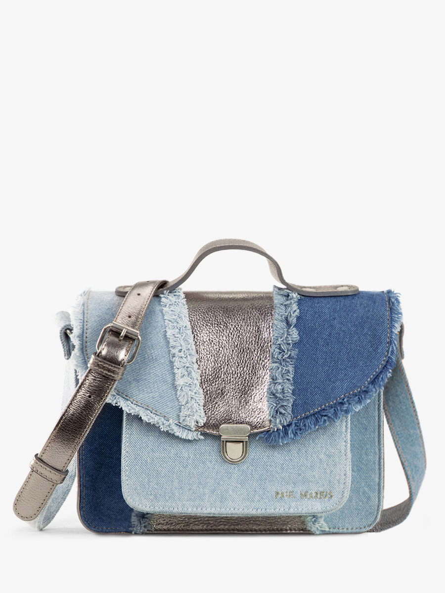 Foto-Seitenansicht-Handtasche-Leder-Jean-silber-Damen-Mademoiselle-George-Denim-Stahl-Paul-Marius-W05-GM-Denim