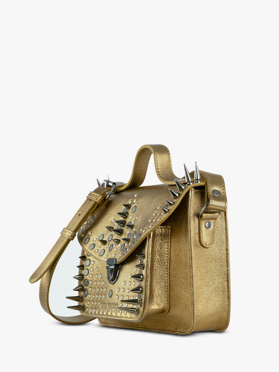 Fotoansicht Seite Umhängetasche aus vergoldetem Leder Mademoiselle George Edition Noire Opus Paul Marius W05 BED OP4 OG