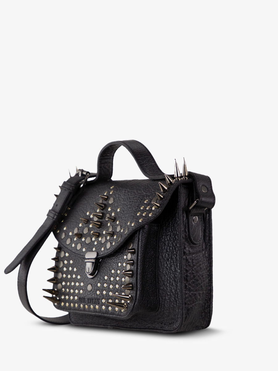 Fotoansicht Seite Mini-Umhängetasche aus schwarzem Leder Mademoiselle George XS Edition Noire Opus Paul Marius W05 BED OP4 B