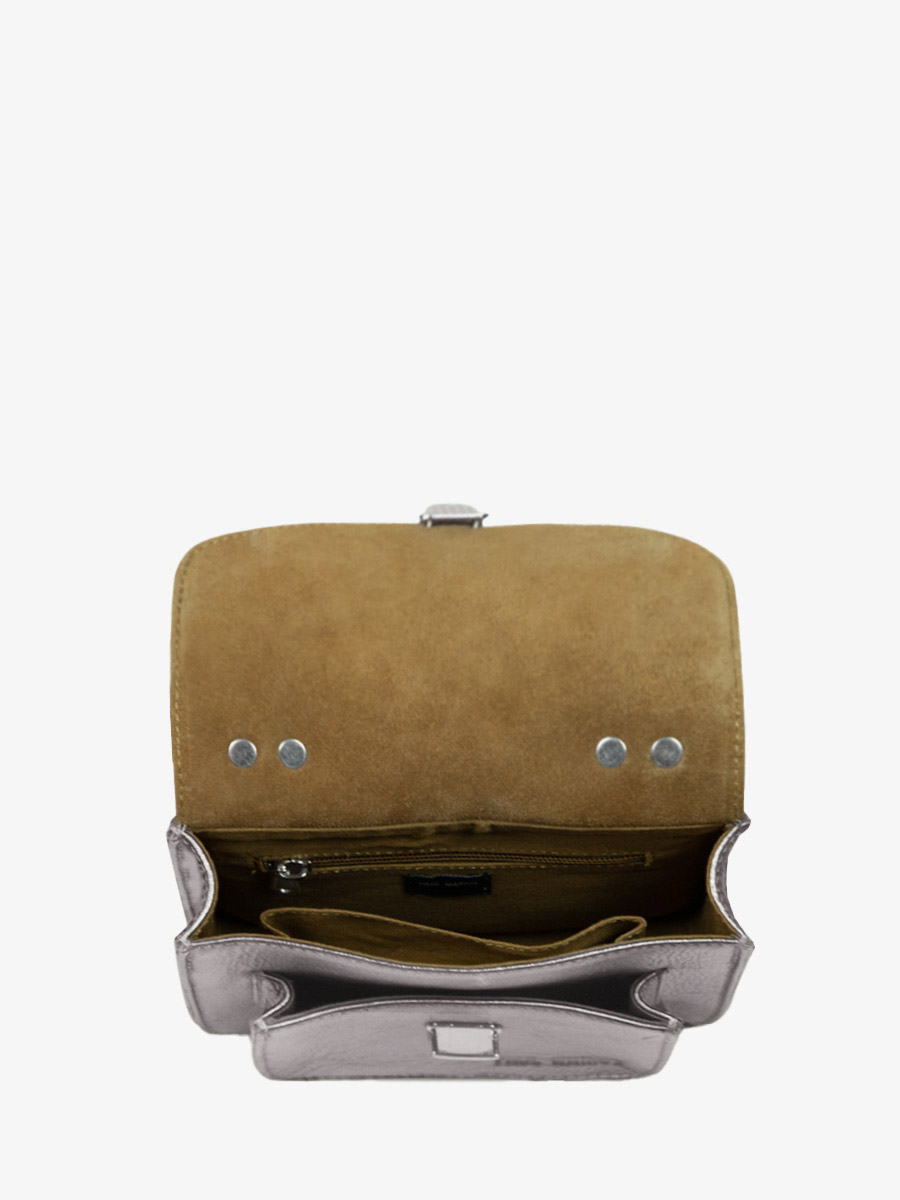Fotoansicht Innenraum Handtasche aus silbernem Leder Mademoiselle George XS Stahl Paul Marius W05XS GM
