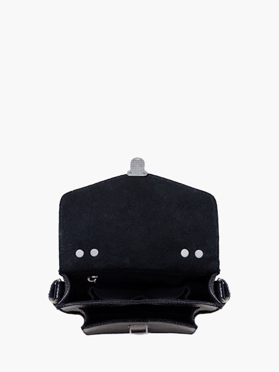 Fotoansicht Innenraum Handtasche aus schwarzem Leder mit Glitzer Mademoiselle George XS Eclipse Paul Marius W05XS M B