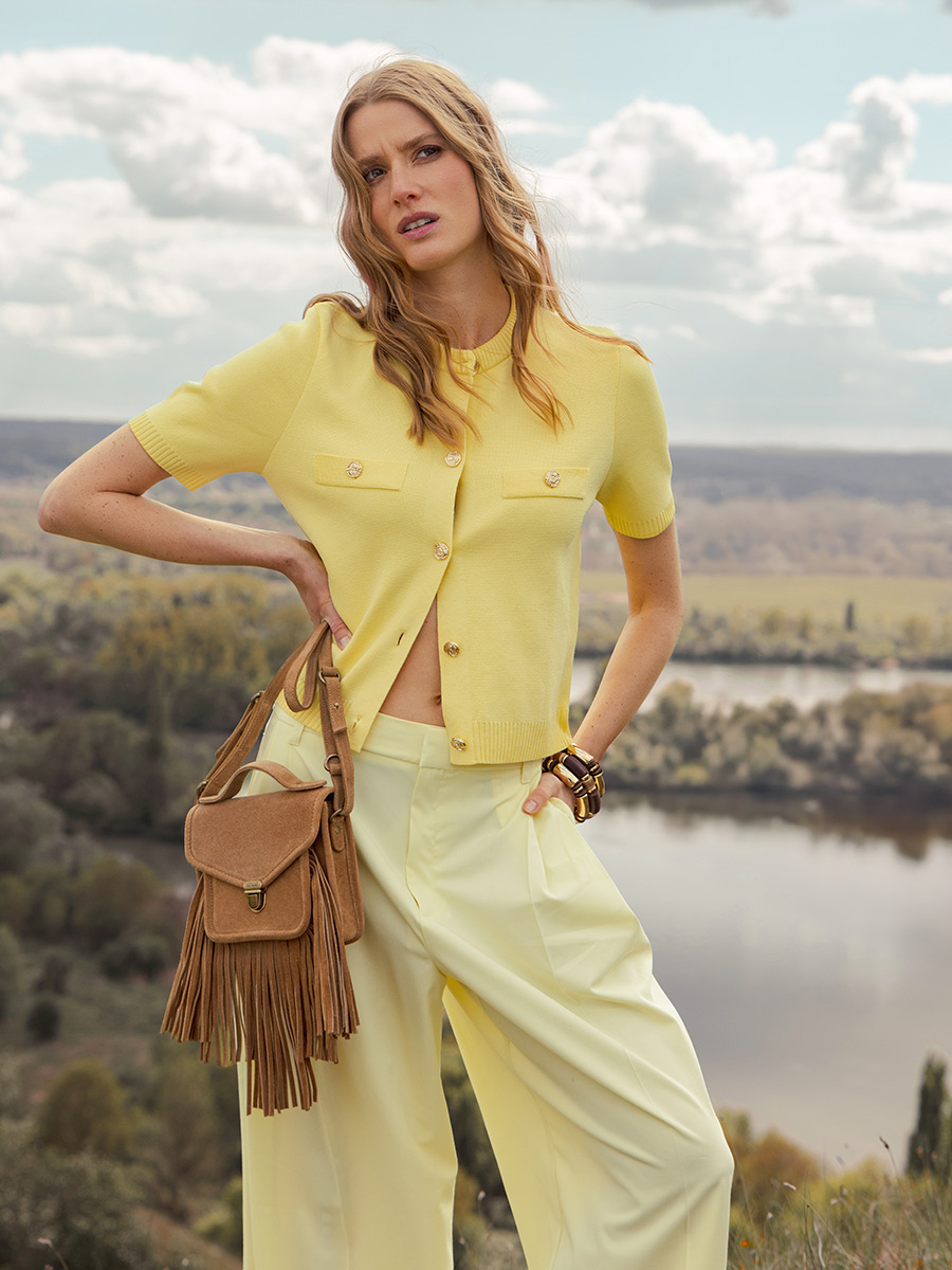 Handtasche mit Fransen, braun, Mademoiselle George XS, Folk Havanna, Seitenansicht, W05XS FOL SU L