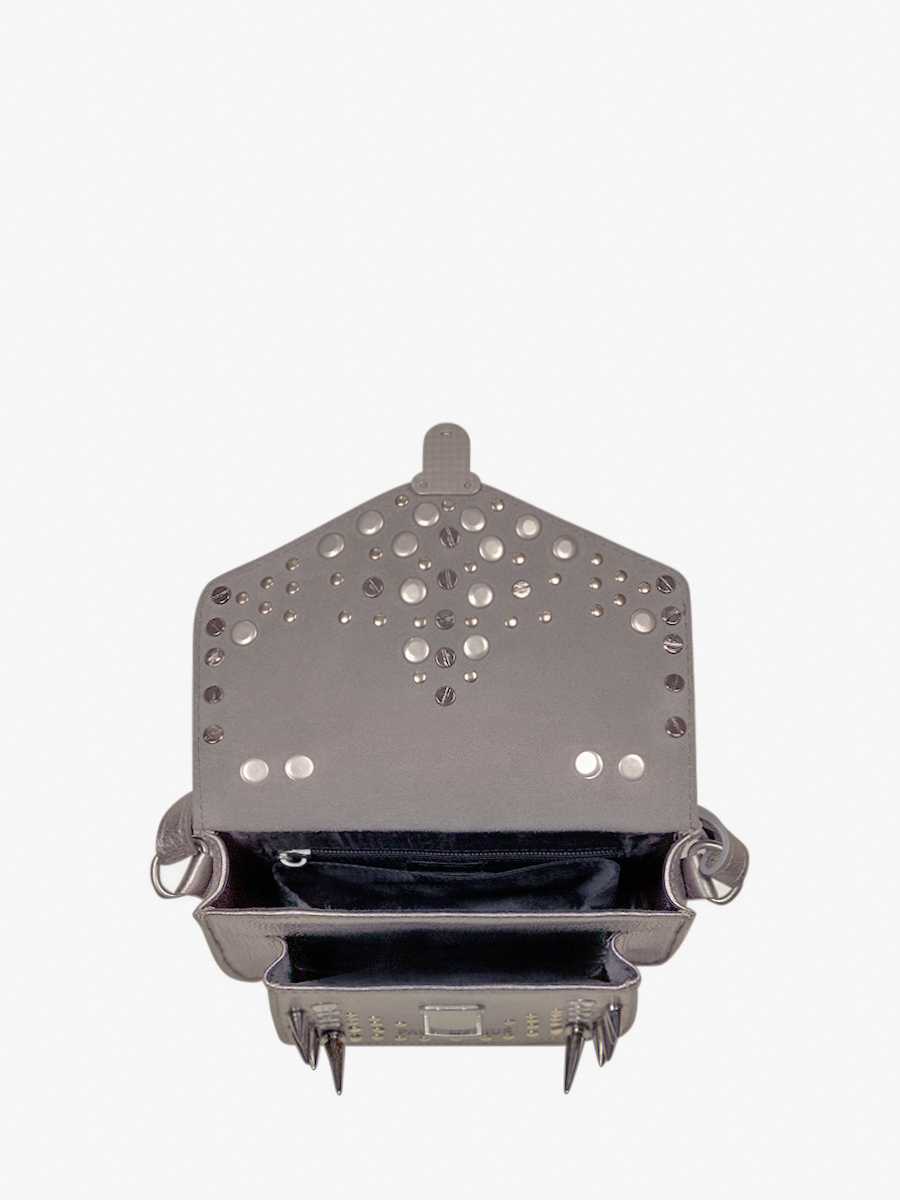 Fotoansicht Innenansicht Mini-Umhängetasche aus silbernem Leder Mademoiselle George XS Edition Noire Opus Paul Marius W05XS BED OP4 GM