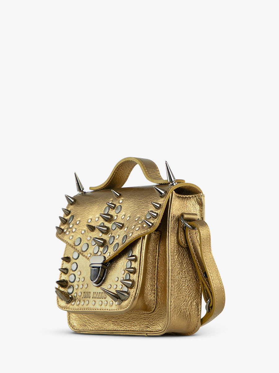 Fotoansicht-Seite-Mini-Umhängetasche-goldenes Leder-Mademoiselle George XS-Edition Schwarz-Opus Paul Marius-W05XS-BED-OP4-OG