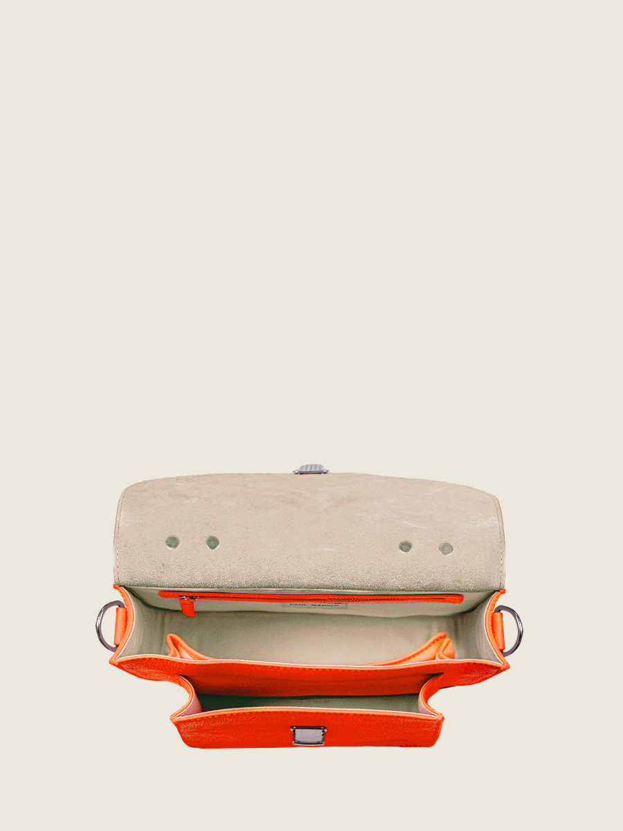 Foto-Innenansicht-Handtasche-orangefarbenes Leder-Mademoiselle George Neon Paul Marius W05 NE O