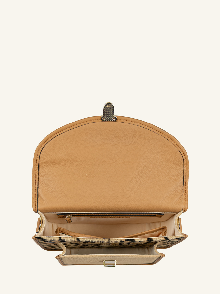 Umhängetasche aus Leder Mademoiselle George Leopard Beige Innenansicht w05-lp-bei