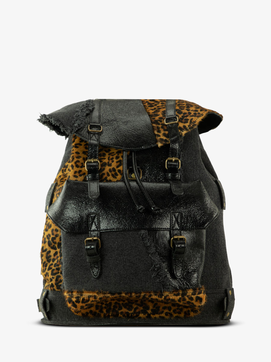 Foto-Vorderansicht-Rucksack-Leder-Damen-Leopard-schwarz-Monlegionnaire-Chimère-Denim-schwarz-Paul-Marius-BBP-CH-B-DENIM