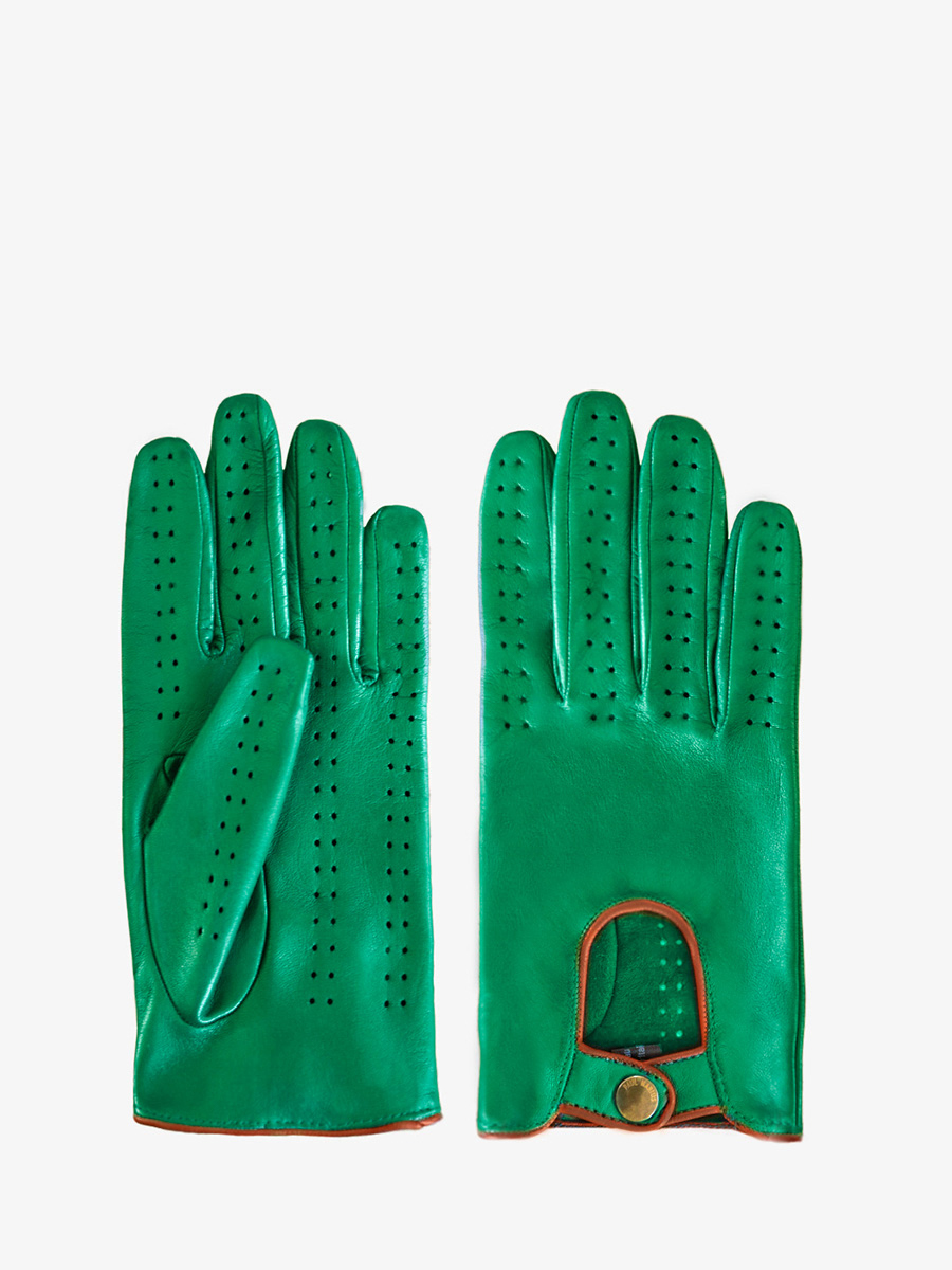 Foto-Vorderseite-Handschuhe-Fahrerhandschuhe-Leder-grün-naturfarben-Allure-Paul Marius
