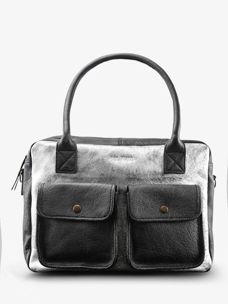 Foto-Material-Dokumententasche-Leder-Damen-silber-schwarz-LeDandy-silber-schwarz-Paul-Marius-W04-S-B