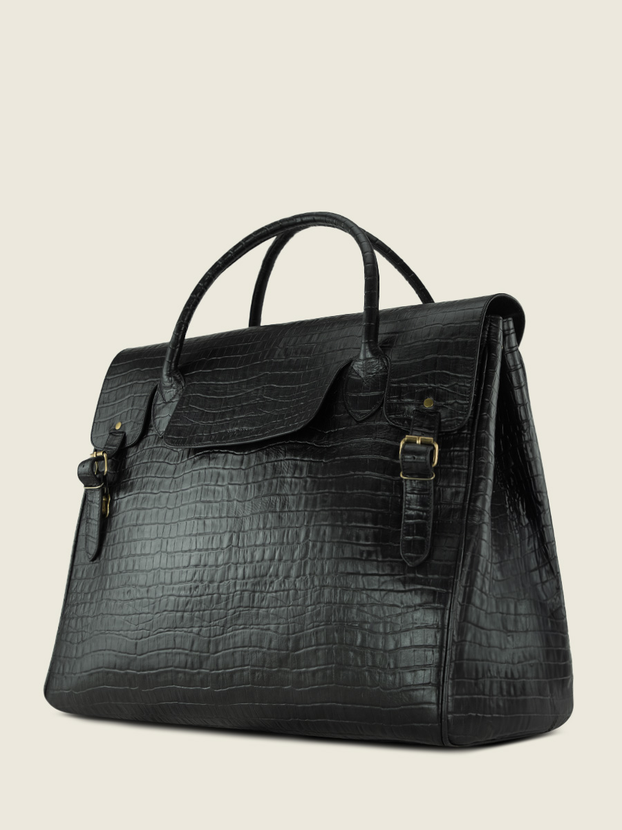 Foto-Ansicht-von-der-Seite-große-Reisetasche-aus-Leder-schwarz-Rouen-Delhi-Heritage-Tiefschwarz-Paul-Marius-M105-CR-B