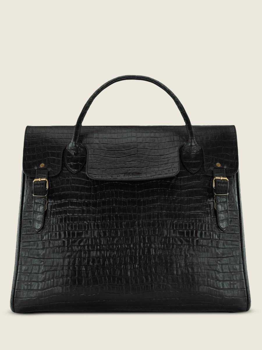 Foto-Vorderansicht-große-Reisetasche-Leder-schwarz-Rouen-Delhi-Heritage-Tiefschwarz-Paul-Marius-M105-CR-B