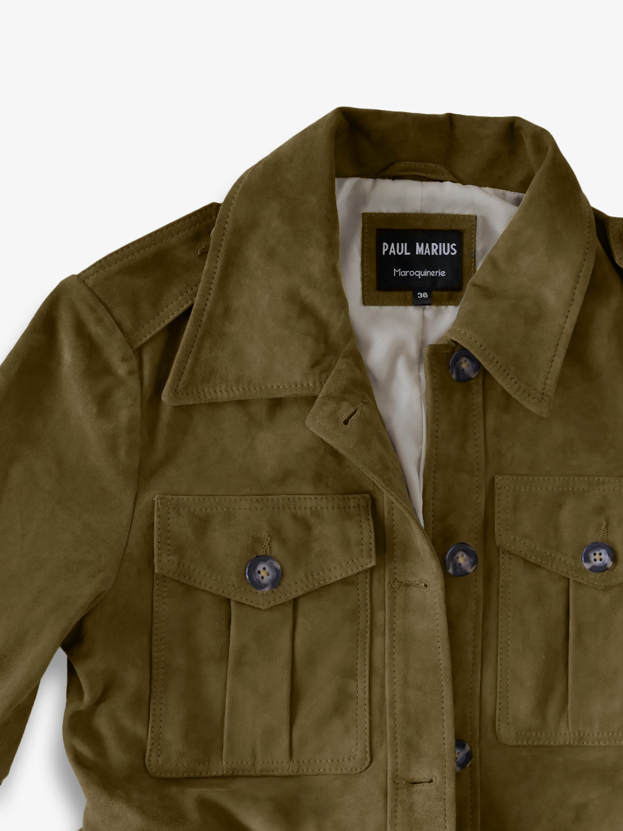 Foto – Material – Saharajacke aus Leder in Khaki für Damen – Lasaharienne – Khaki – Rodeo – Paul Marius