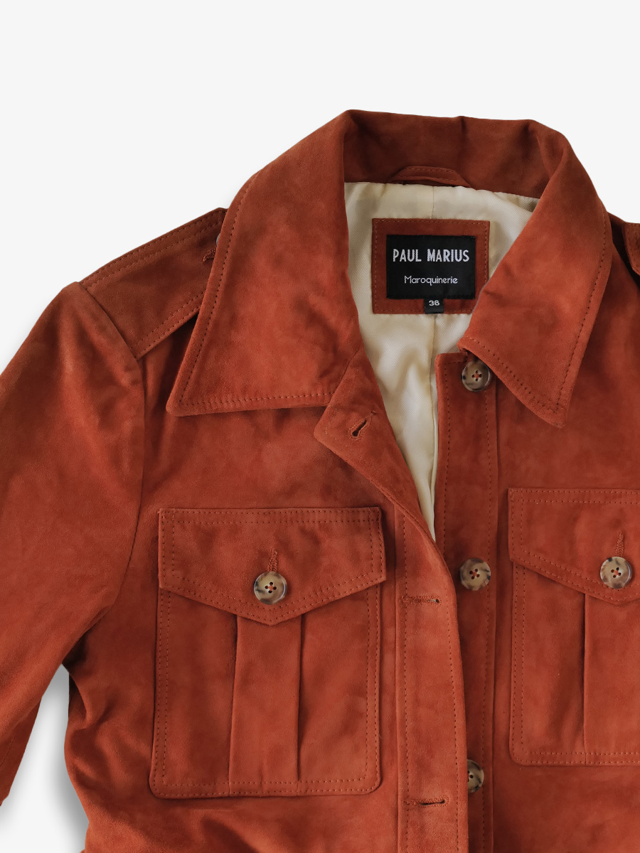 Foto – Material – Saharajacke – Cognac – Leder – Damen – Lasaharienne – Cognac – Rodeo – Paul Marius