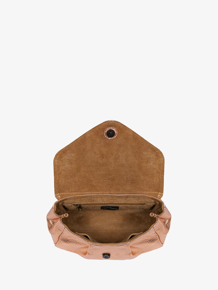Foto-Innenansicht-Umhängetasche-Leder-Paul Marius-rosa-gold-Suzon M-Gold-rosa-Paul Marius-W25M-G-PI