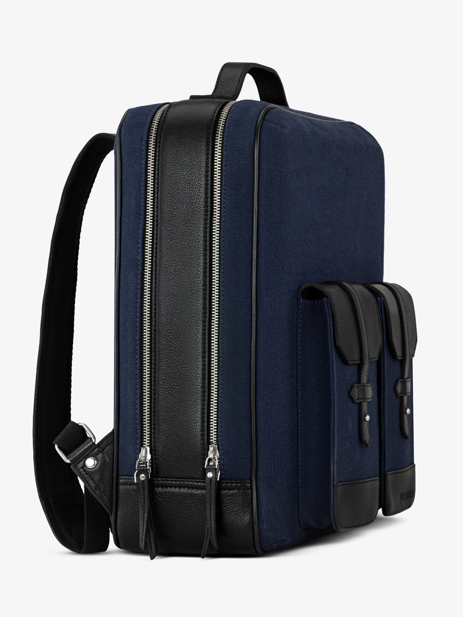 Foto-Rückansicht-Rucksack-Leder-Unisex-blau-schwarz-urbain-schwarz-Segeltuch-marineblau-paul-marius-b08-obl-bluc