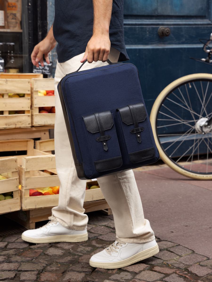 Foto-Zoom-Ansicht-Material-Rucksack-Leder-Unisex-blau-schwarz-urbain-schwarz-Segeltuch-marineblau-paul-marius-b08-obl-bluc