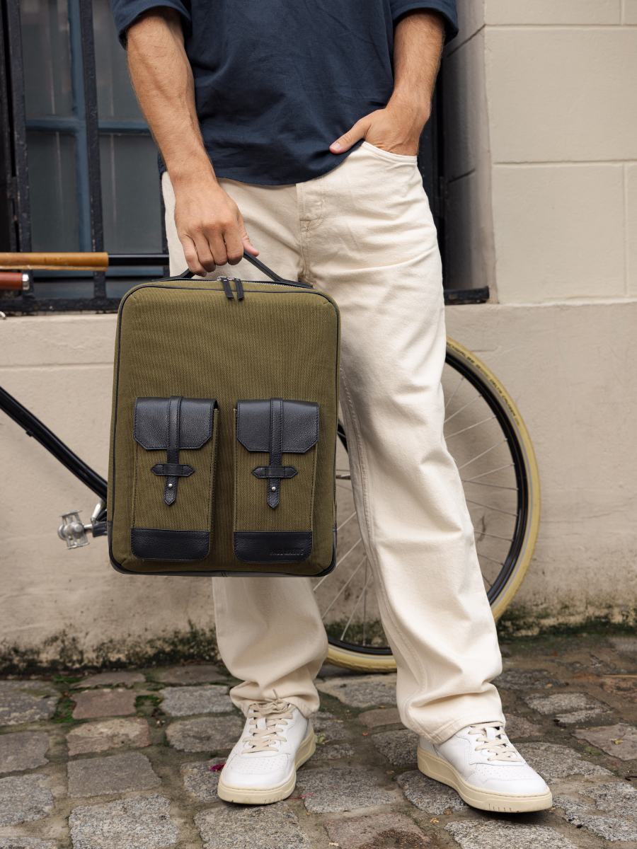 Foto-Zoom-Ansicht-Material-Rucksack-Leder-Unisex-Schwarz-Kaki-Urbain-Schwarz-Leinen-Kaki-Paul-Marius-B08-OBL-GC