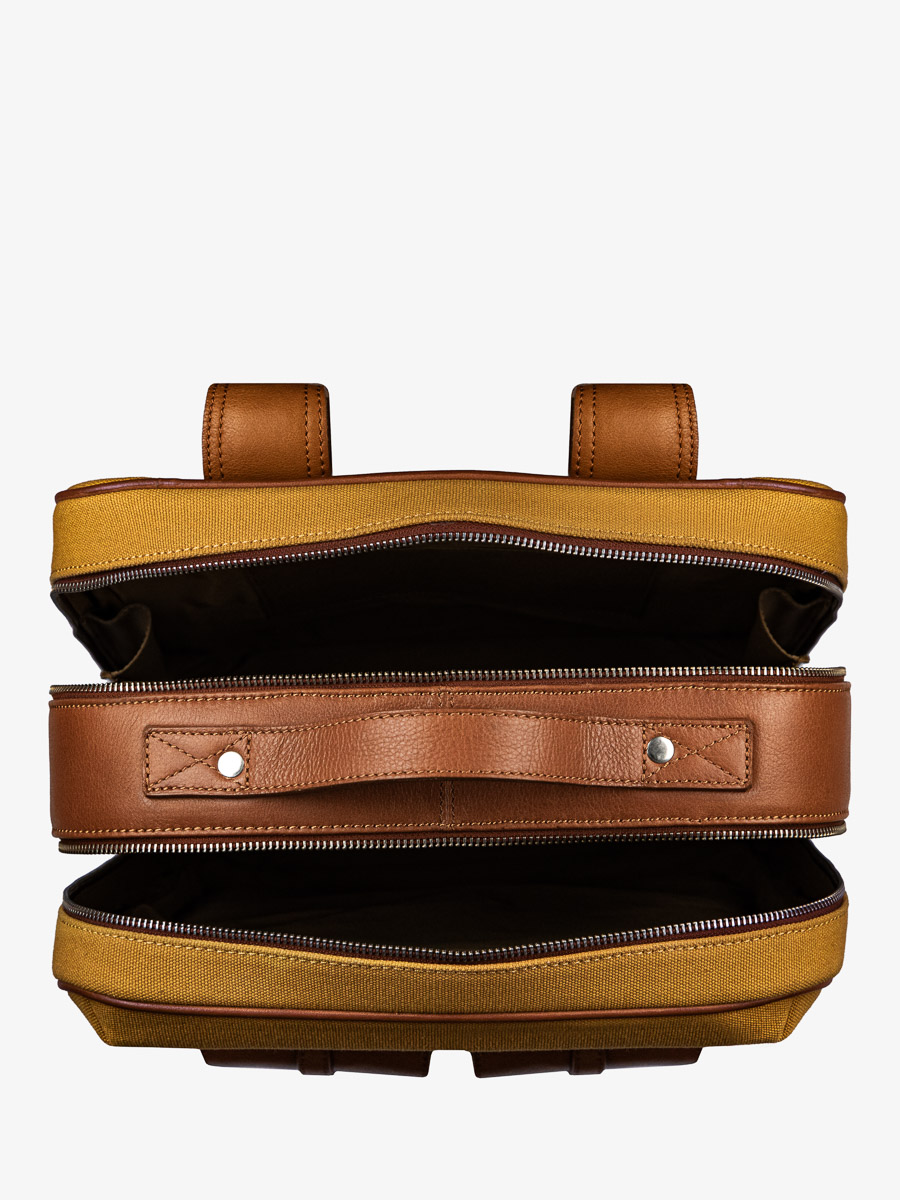 Fotoansicht-Rucksack aus Leder für Damen und Herren in Naturgelb und Urban Naturgelb mit Safranfarbenem Stoff - PAUL MARIUS B08 OL-YC