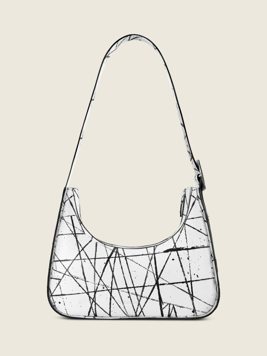 Baguette-Tasche aus Leder in Weiß, Schwarz und Orange „Victoire Arty 01” – Ansicht von vorne – W54 ART1 B-W