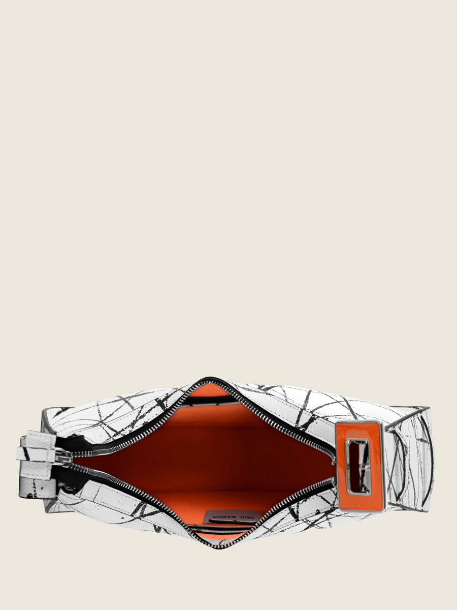 Baguette-Tasche aus Leder in Weiß, Schwarz und Orange „Victoire Arty 01” – Innenansicht W54 ART1 B-W