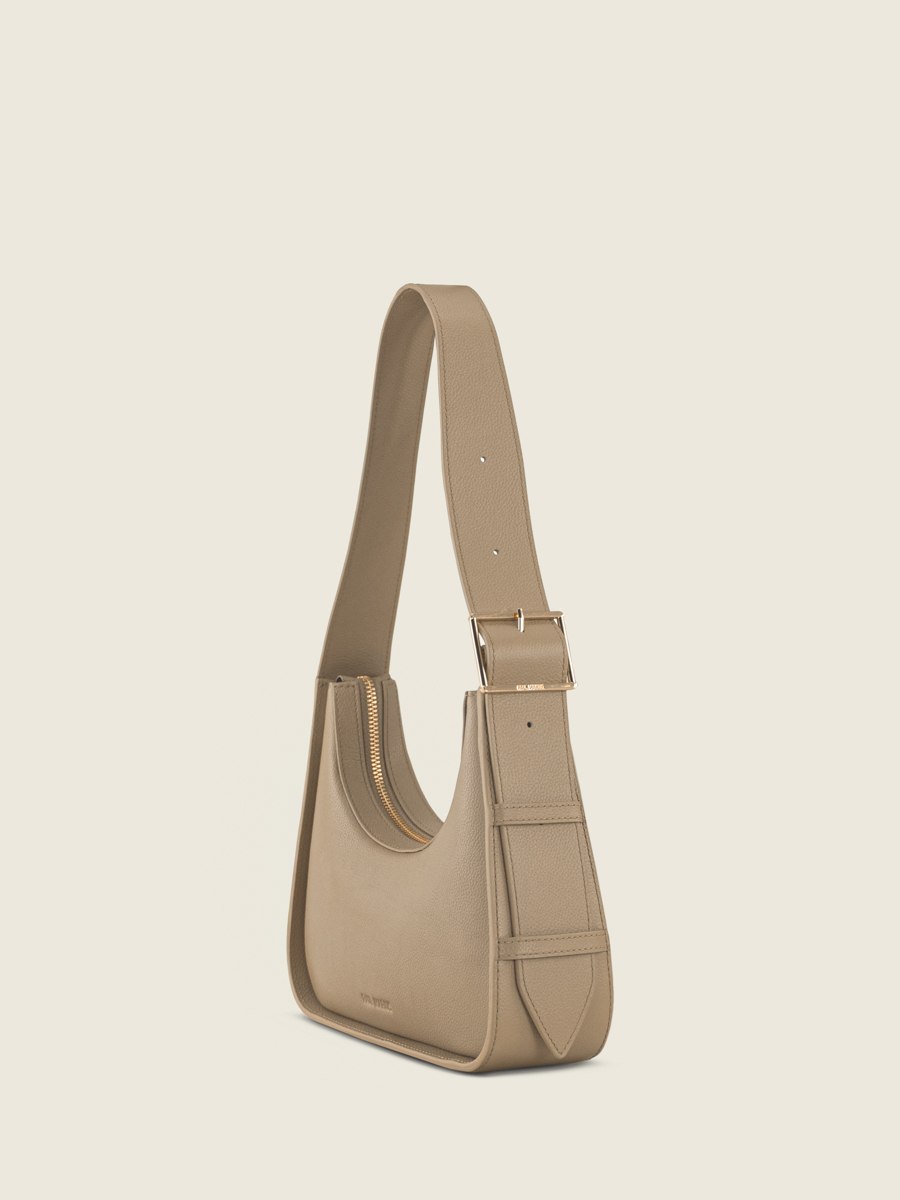 Mini-Baguette-Tasche aus braunem Leder Victoire XS Taupe Seitenansicht W54XS-bei