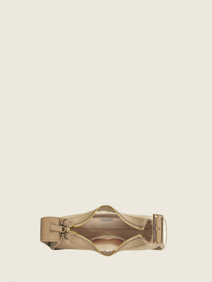 Mini-Baguette-Tasche aus braunem Leder Victoire XS Taupe Innenansicht w54xs-bei