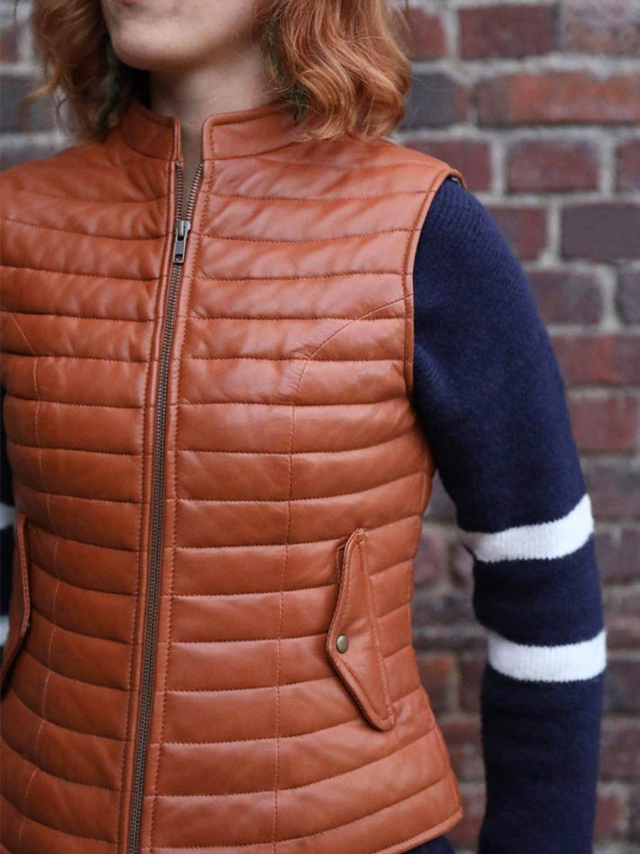 Foto-Seitenansicht-Damen-Daunenjacke-aus-braunem-Leder-Ladoudoune-Damen-naturfarben-Paul-Marius-WCW-L-XS