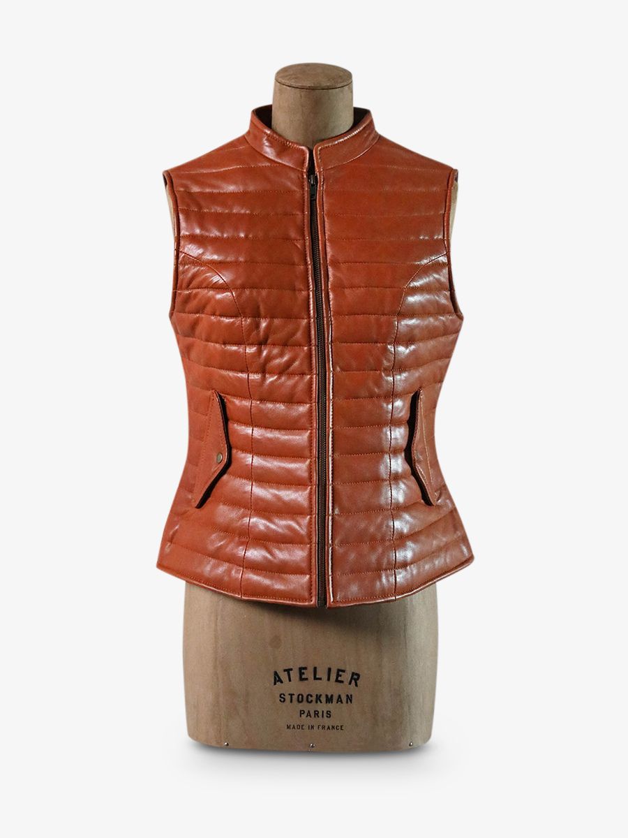 Foto-Vorderansicht-Daunenjacke-Damen-aus-braunem-Leder-Ladoudoune-Damen-naturfarben-Paul-Marius-WCW-L-XS