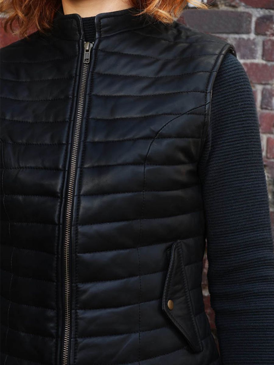 Foto-Seitenansicht-Damen-Daunenjacke-aus-schwarzem-Leder-Ladoudoune-Damen-schwarz-Paul-Marius-WCW-B-XS