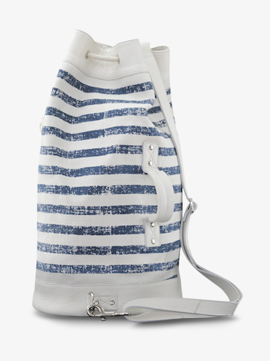 Foto-Vorderansicht-Reisetasche-Stoff-blau-weiß-LePacktage-Côte Ouest-Mariniere-Paul Marius-M106-CNV-BLU-W
