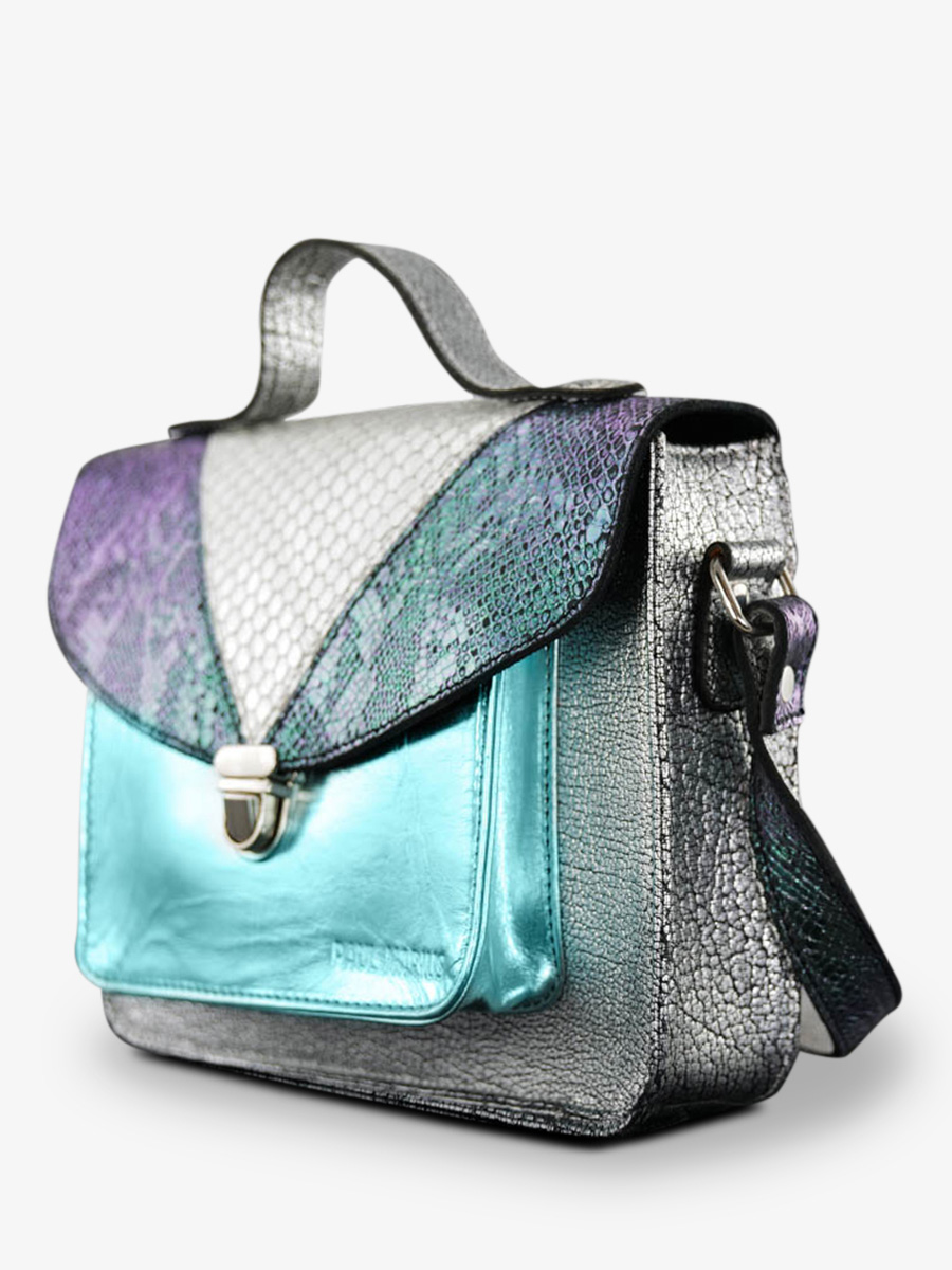 Foto-Seitenansicht-Umhängetasche-Leder-Damen-blau-weiß-Mademoiselle-George-Chimère-Polaire-Paul-Marius-W05-CH-S-BLU