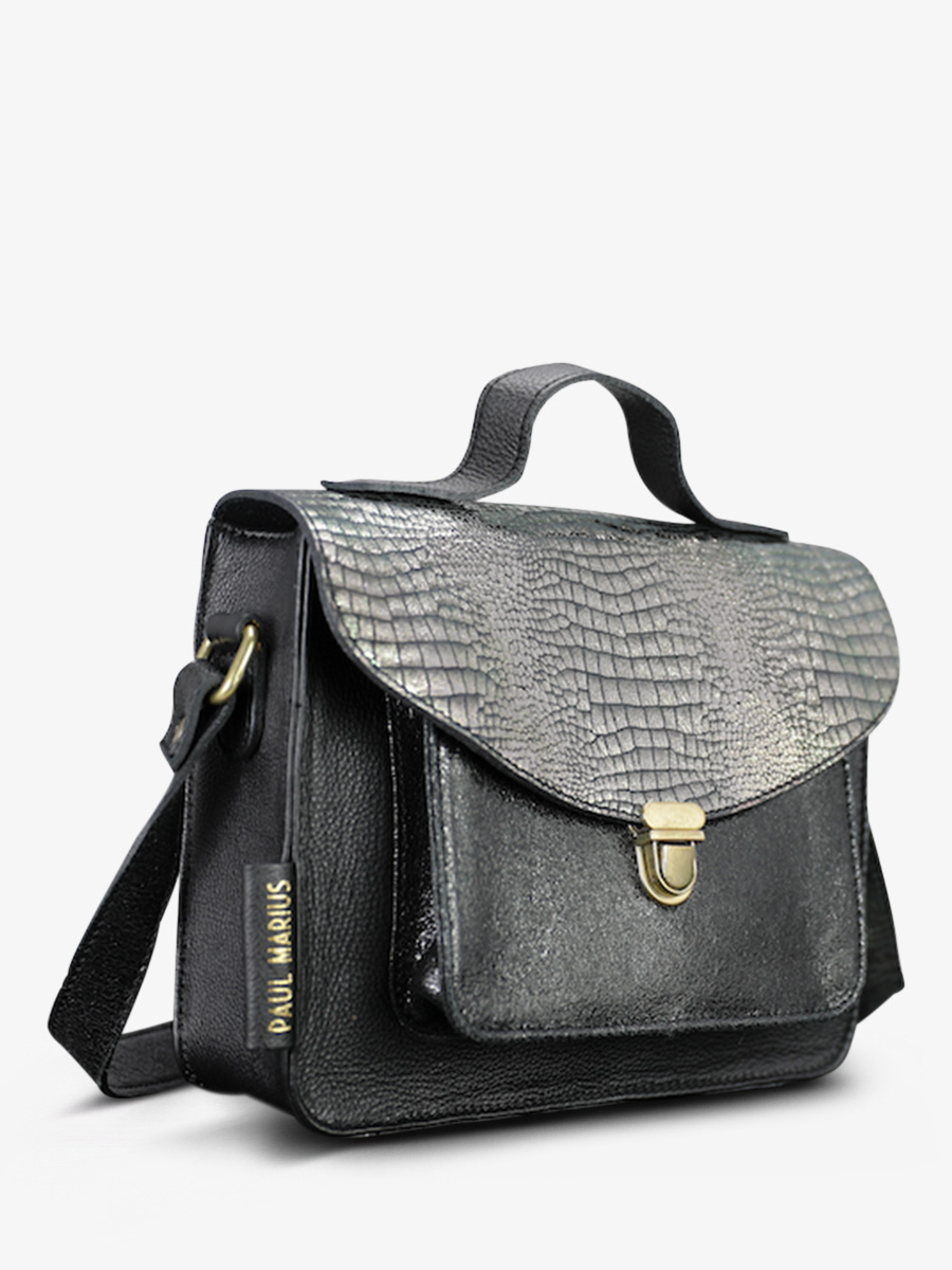 Foto-Seitenansicht-Umhängetasche-Leder-Damen-Mademoiselle-George-Onyx-Paul-Marius-W05-Onyx