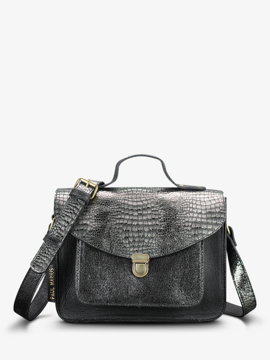 Foto-Vorderansicht-Umhängetasche-Leder-Damen-Mademoiselle-George-Onyx-Paul-Marius-W05-Onyx