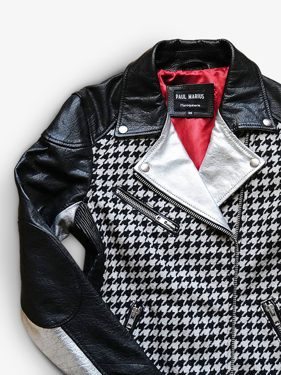 Foto-Innenansicht-Perfecto-Leder-Damen-schwarz-weiß-Le Perfecto-Pied de Poule-Paul Marius-WPJ-HS-B-S36