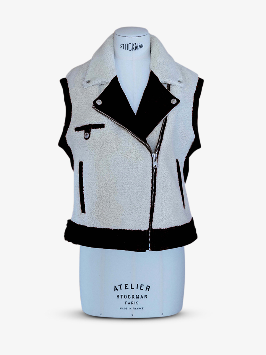 Foto-Vorderansicht-Perfecto-Leder-Damen-schwarz-Le Perfecto ohne Ärmel-schwarz-Paul Marius-WPJ-SM-SH-W-B-S36