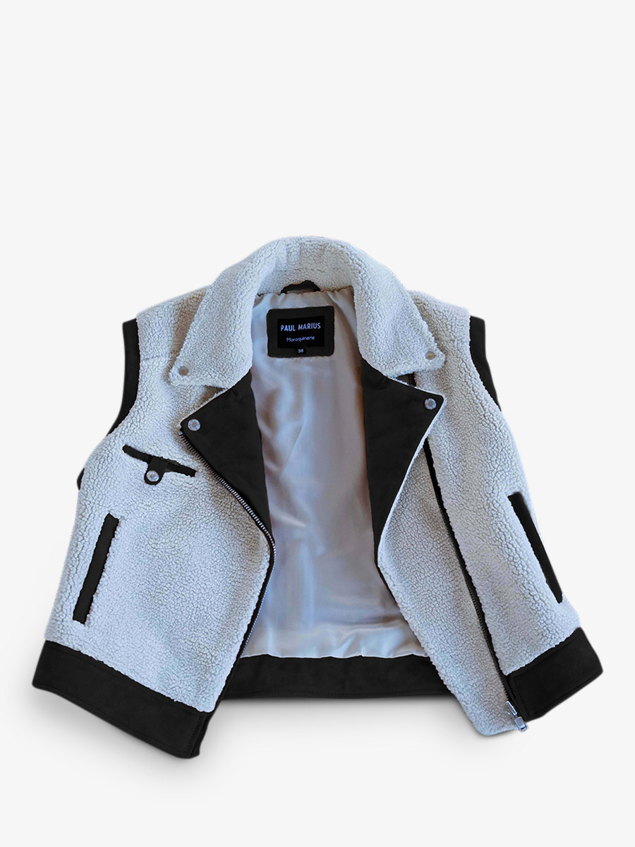 Foto-Innenansicht-Perfecto-Leder-Damen-schwarz-Le Perfecto ohne Ärmel-schwarz-Paul Marius-WPJ-SM-SH-W-B-S36