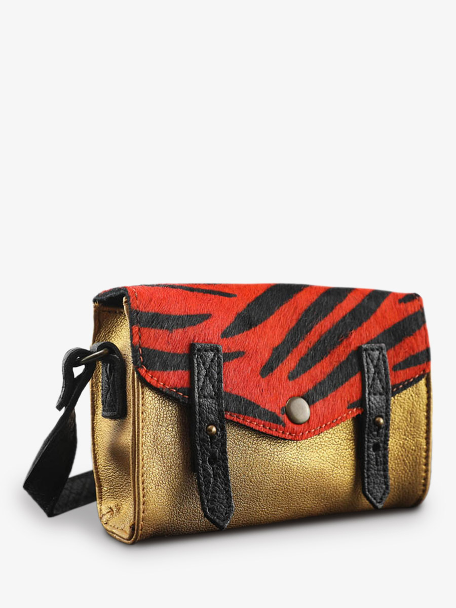 Foto-Seitenansicht-Umhängetasche-Leder-Damen-orange-gold-Le-Mini-Indispensable-Zebra-orange-gold-Paul-Marius-W08S-Z-O-G