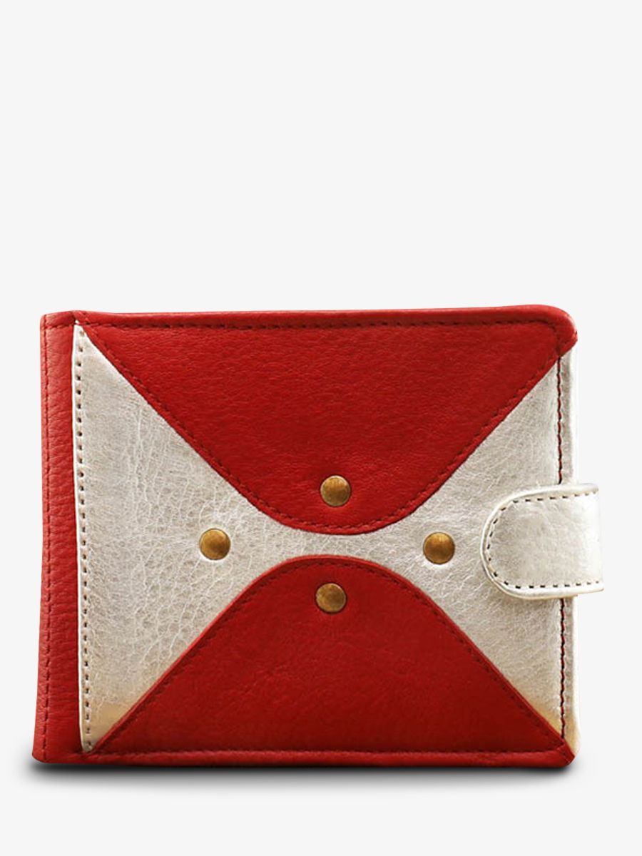 Foto-Vorderansicht-Brieftasche-Leder-Damen-rot-silber-LePortefeuille-Louise-rot-silber-Paul-Marius-M30-R-S