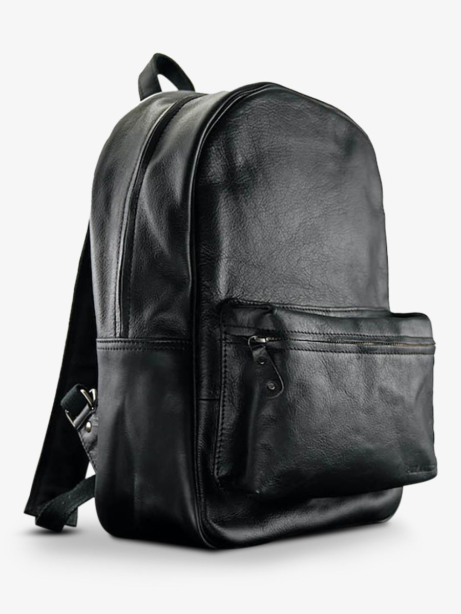 Foto-Vorderansicht-Rucksack-aus-schwarzem-Leder-LeMariol-schwarz-Paul-Marius-M200-B